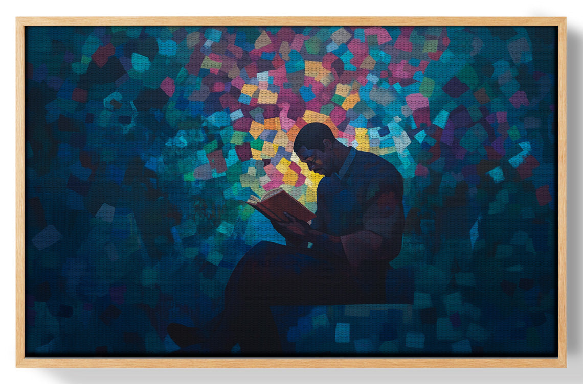 Black Man Reading Blue Abstract African American wall art view 49