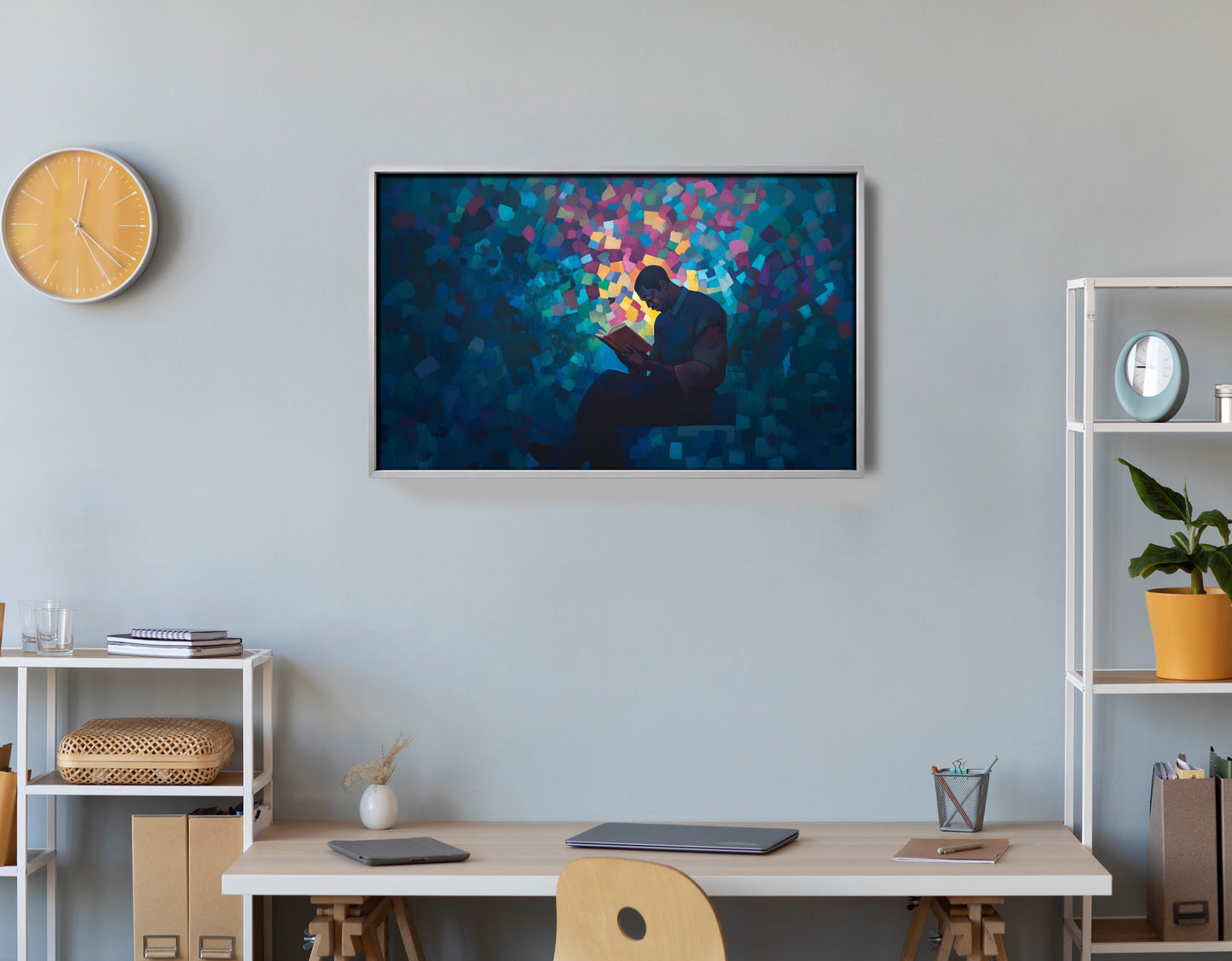 Black Man Reading Blue Abstract African American wall art view 60