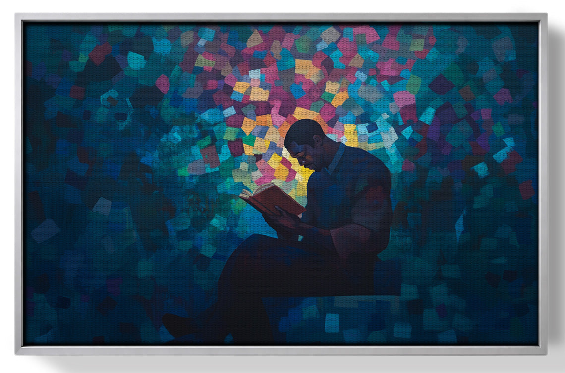 Black Man Reading Blue Abstract African American wall art view 55