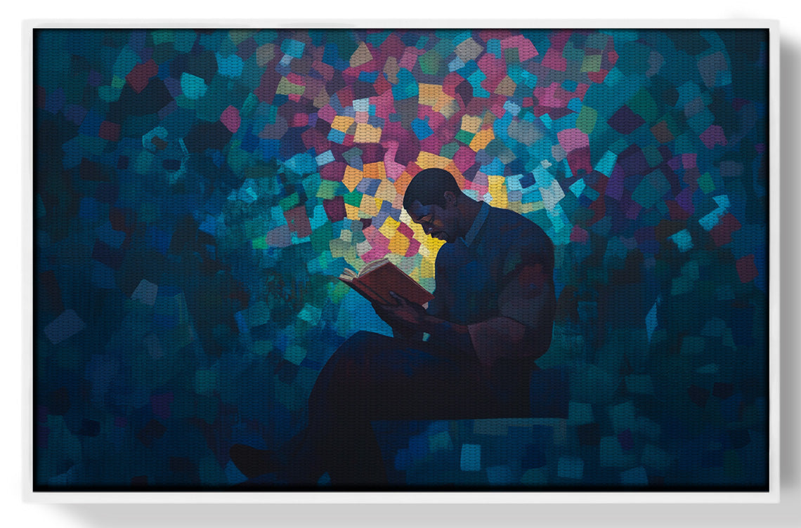 Black Man Reading Blue Abstract African American wall art view 61