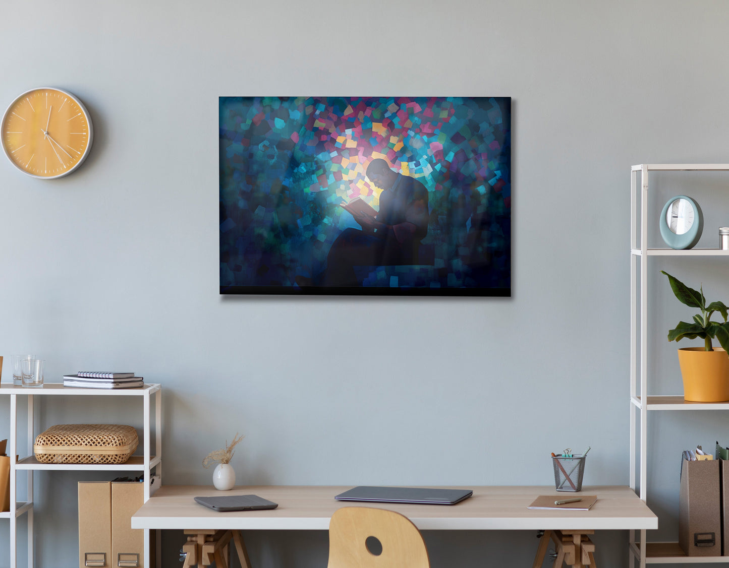 Black Man Reading Blue Abstract African American wall art view 24
