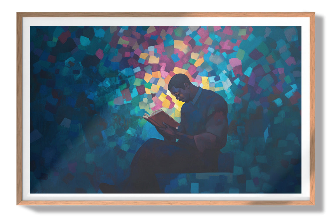 Black Man Reading Blue Abstract African American wall art view 79