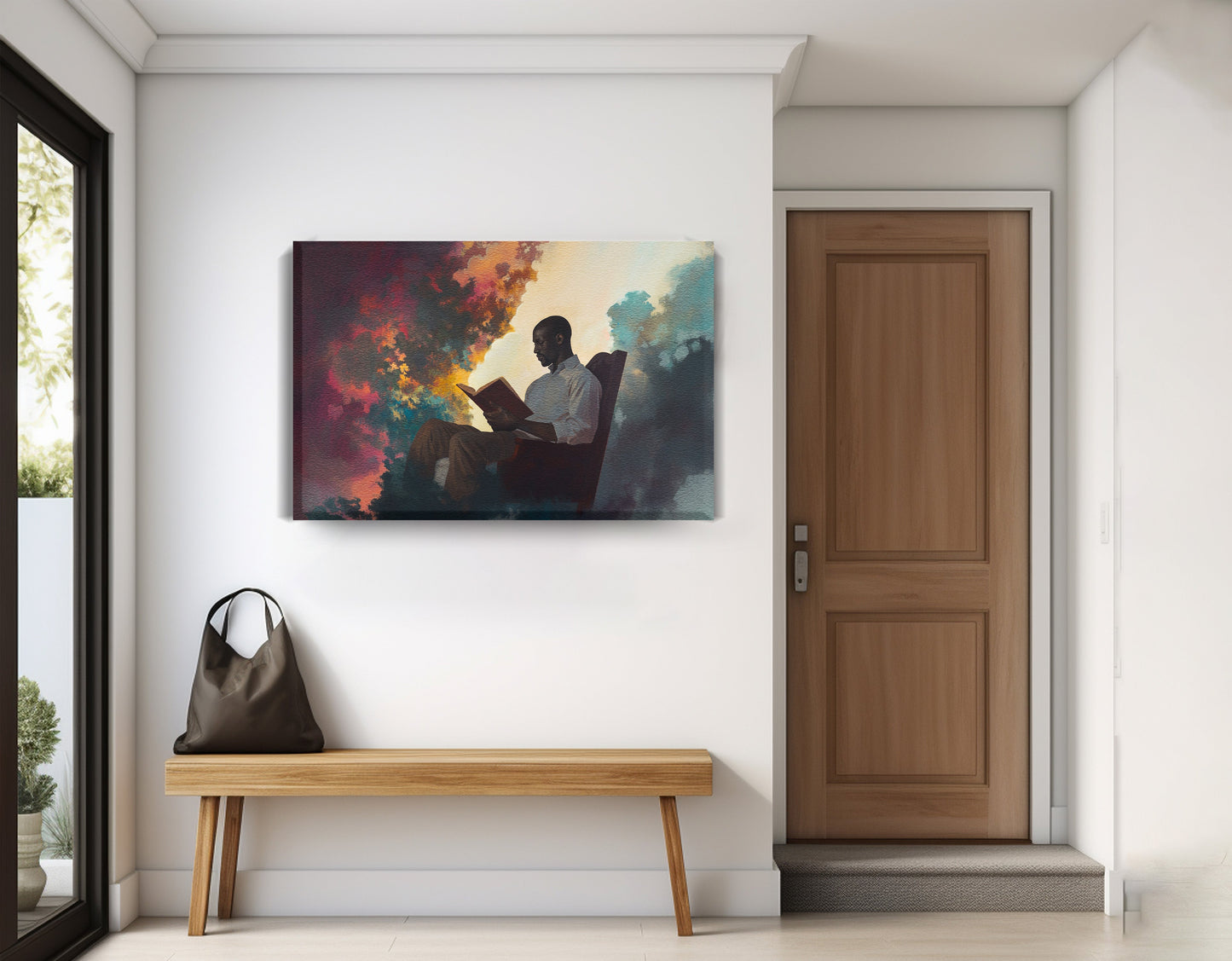 Black Man Reading Floral African American wall art displayed as entryway wall decor