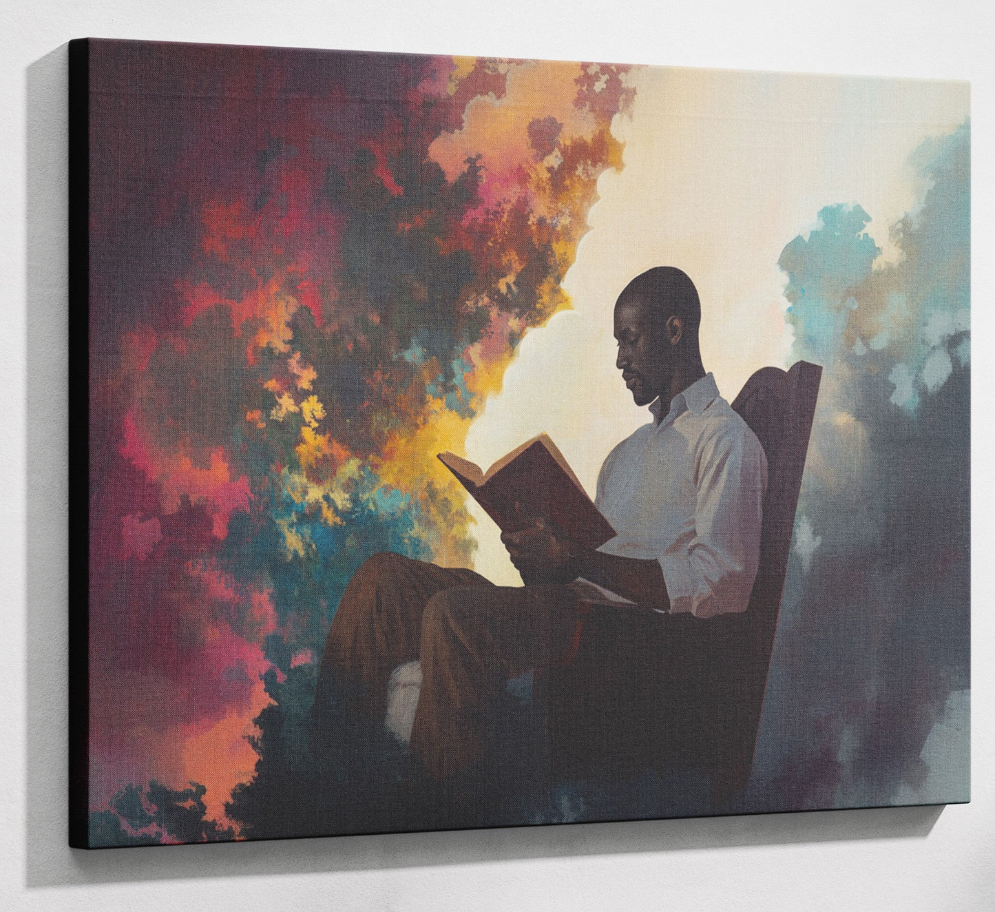 Black Man Reading Floral African American wall art canvas print with visible wall art format