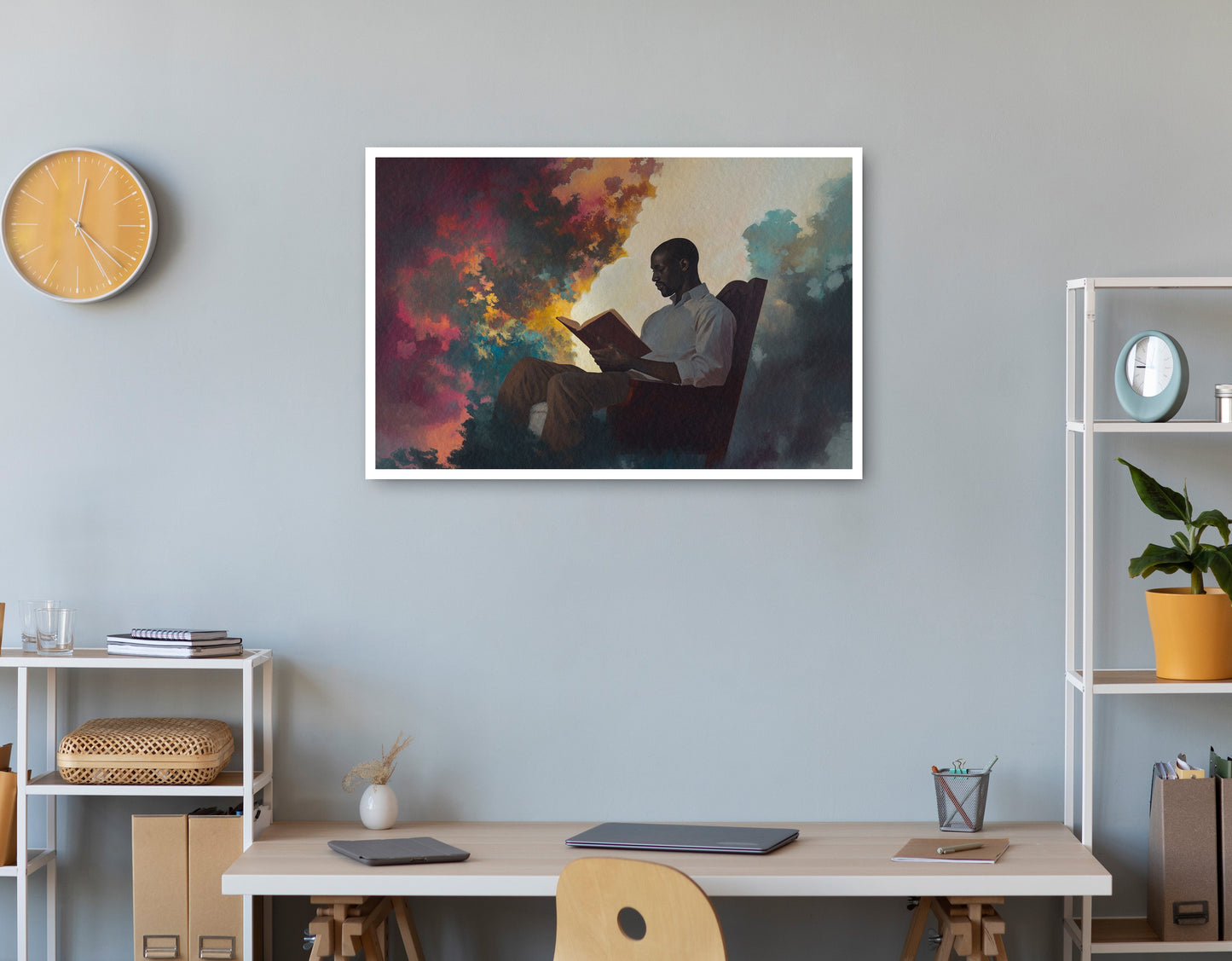 Black Man Reading Floral African American wall art print view