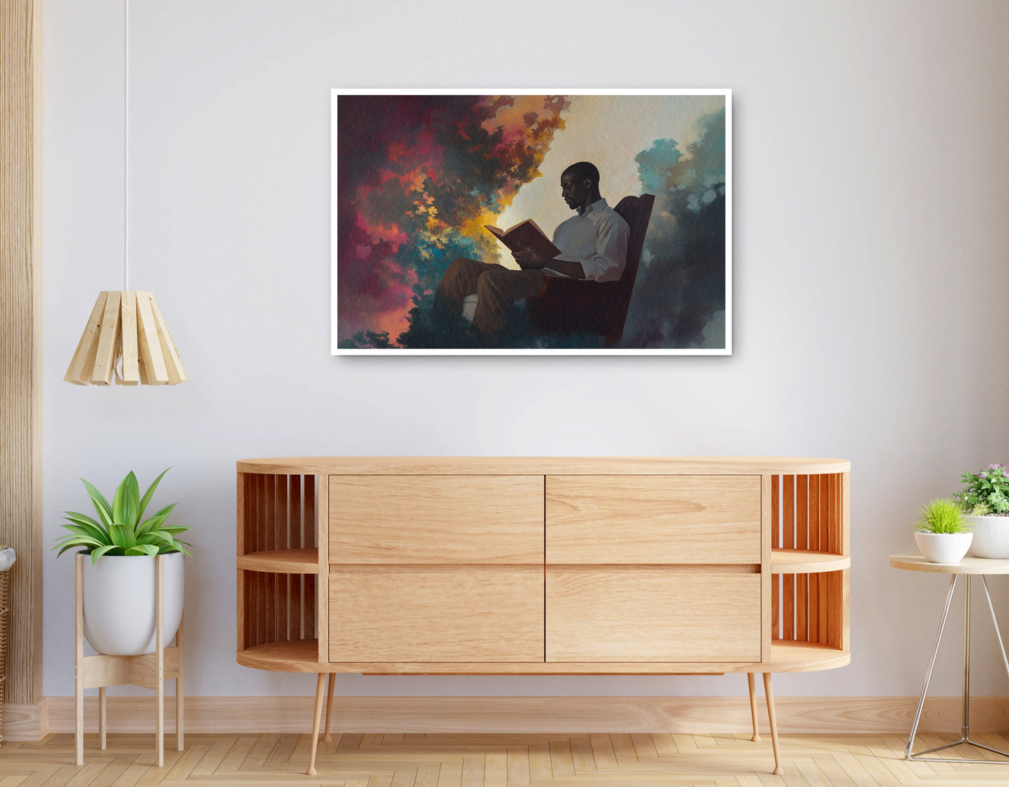 Alternate view of Black Man Reading Floral African American wall art canvas print