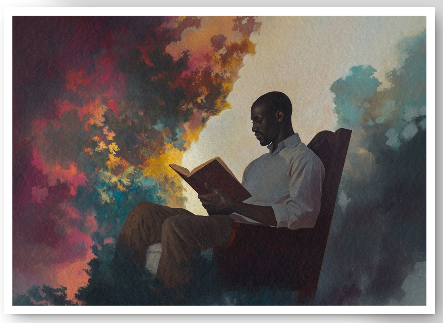 Black Man Reading Floral African American wall art canvas print by MoomZee Artwork