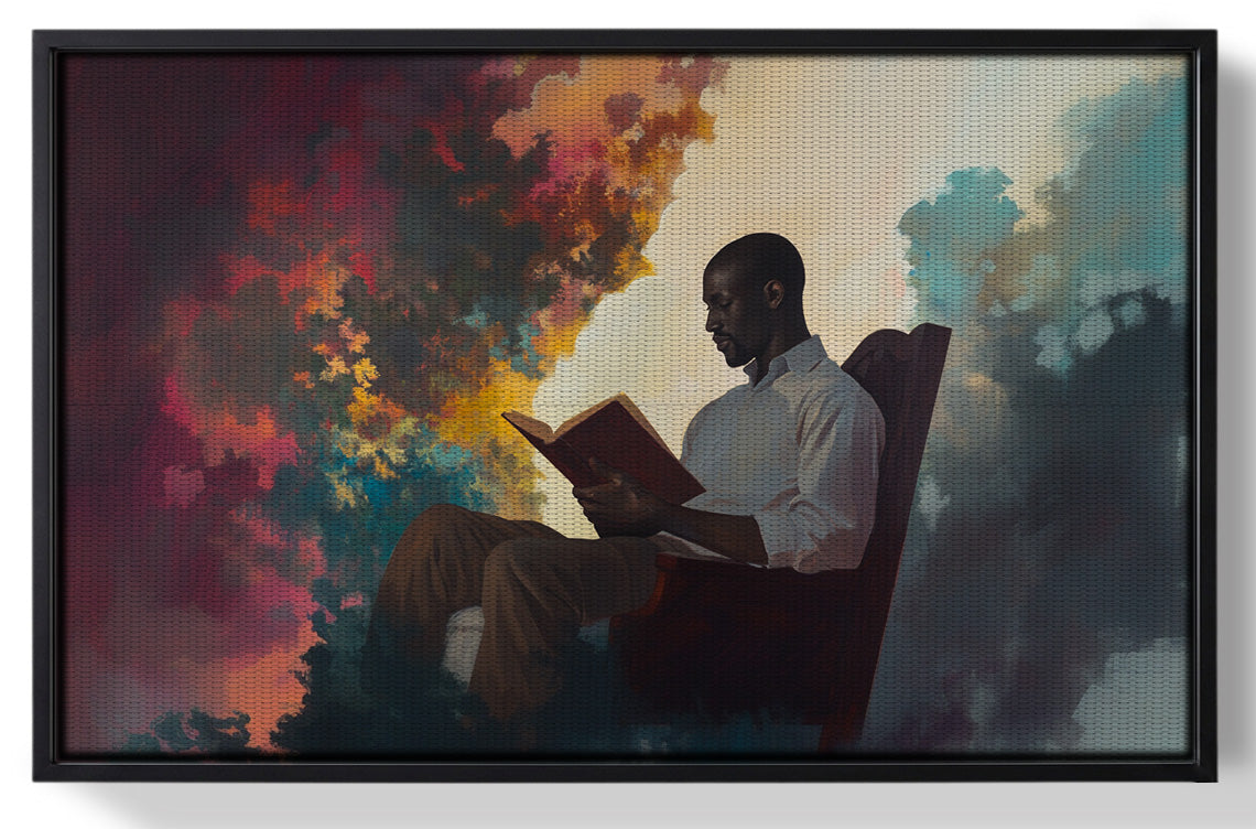 Framed Black Man Reading Floral African American wall art for home decor