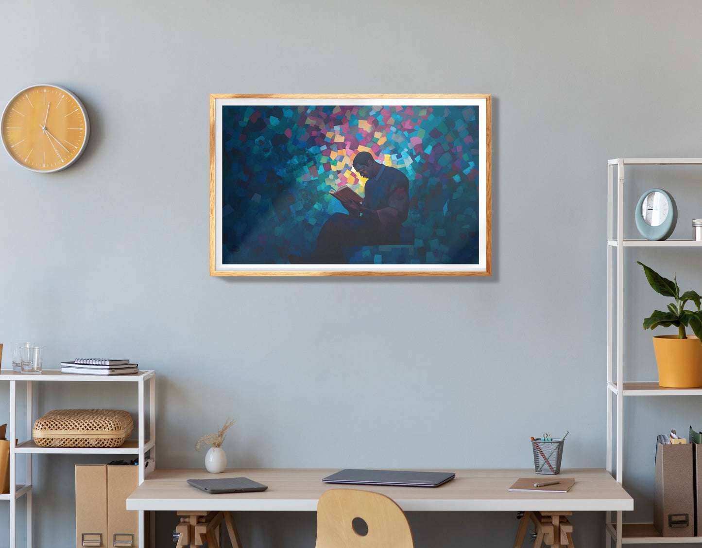 Black Man Reading Teal Abstract African American wall art view 78