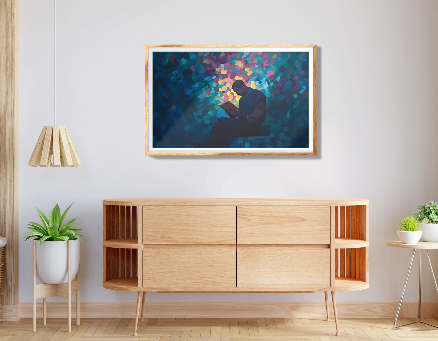 Black Man Reading Teal Abstract African American wall art view 74