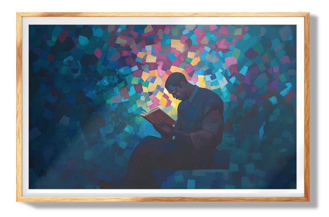 Black Man Reading Teal Abstract African American wall art view 73