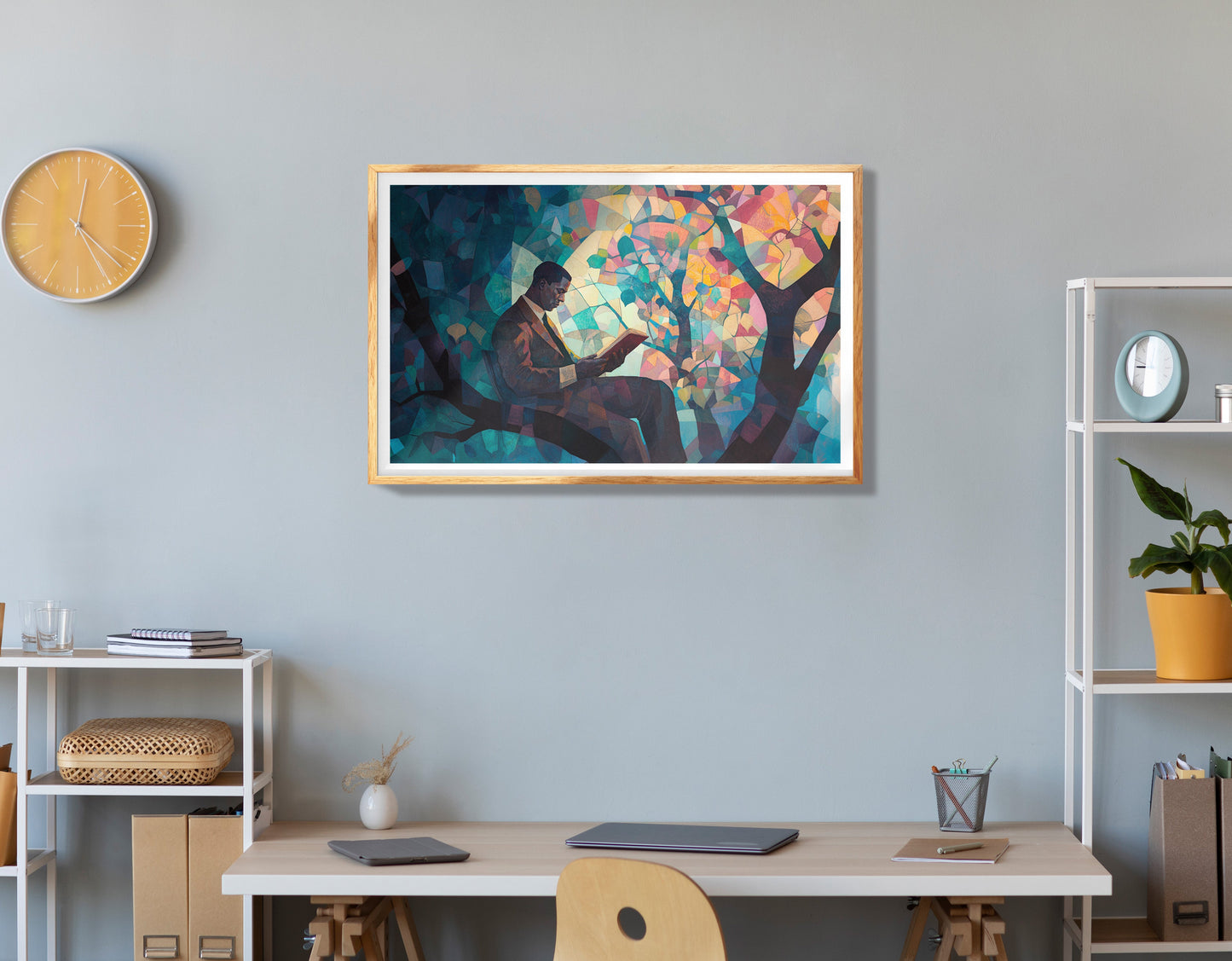 Black Man Reading Blue Abstract African American wall art view 78