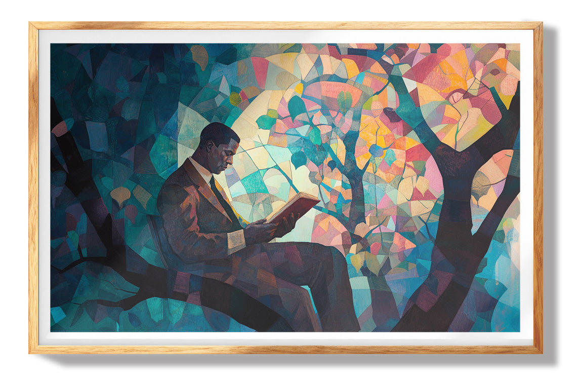 Black Man Reading Blue Abstract African American wall art view 73
