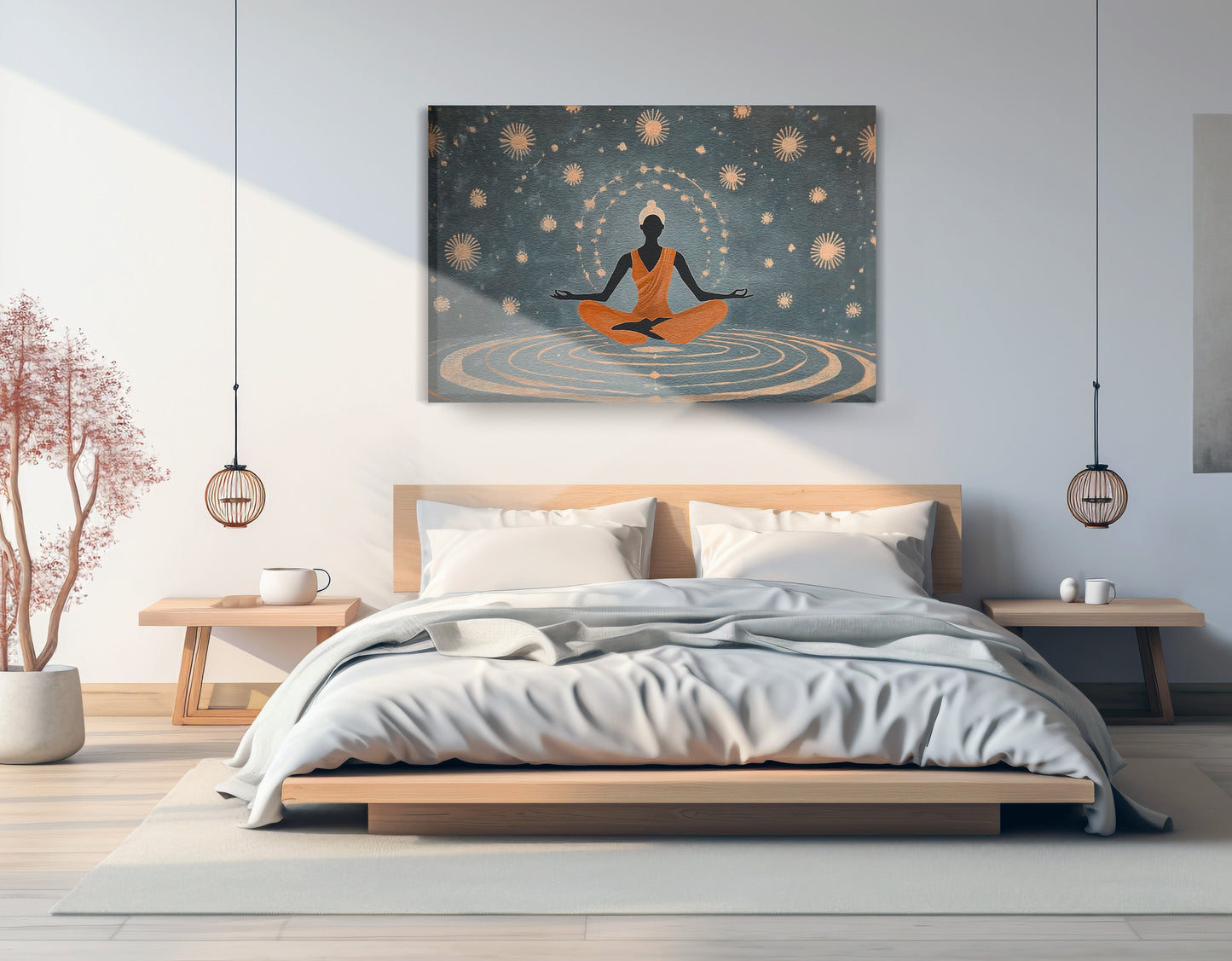 Black Woman Yoga Energy African American wall art displayed as bedroom wall decor