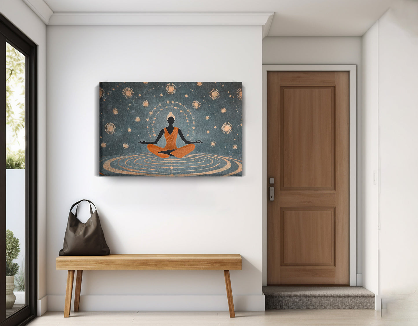 Black Woman Yoga Energy African American wall art displayed as entryway wall decor
