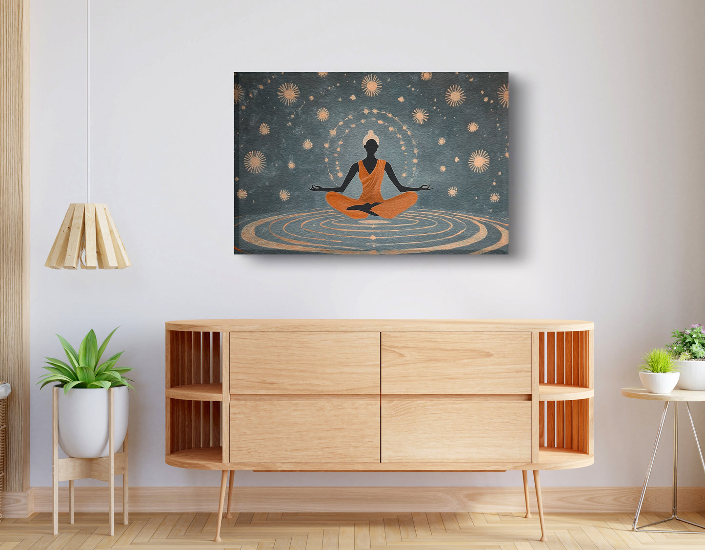 Black Woman Yoga Energy African American wall art displayed as living room wall decor