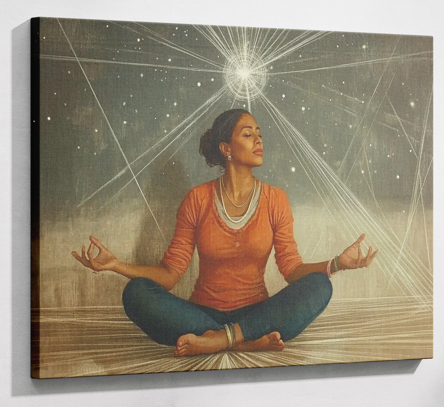 Black Woman Yoga Light African American wall art canvas print with visible wall art format