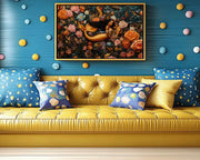 Black mermaid wall art in fantasy floral setting