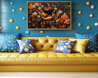 Black mermaid wall art in fantasy floral setting