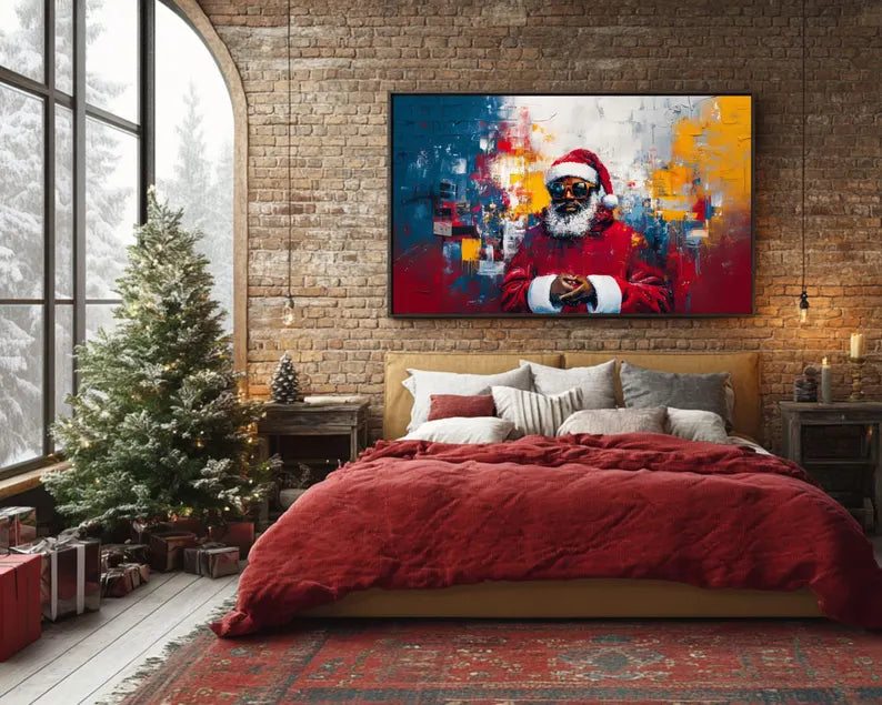 African American festive wall art showcasing Santa in a unique cool style.