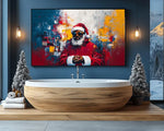 African American Santa portrait art with vibrant background splashes.