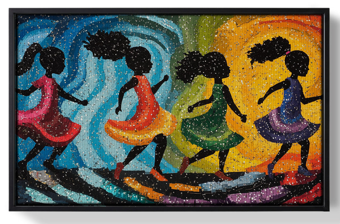 Framed Black Women Dancing Abstract Black woman wall art for home decor
