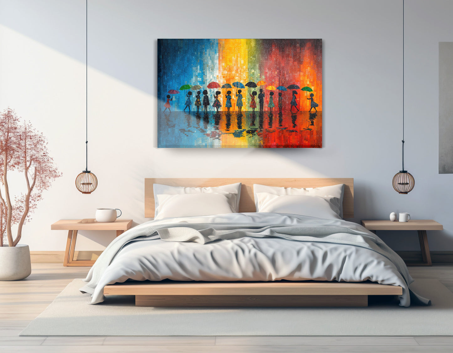 Black People Umbrella Rain African American canvas print displayed as bedroom wall decor
