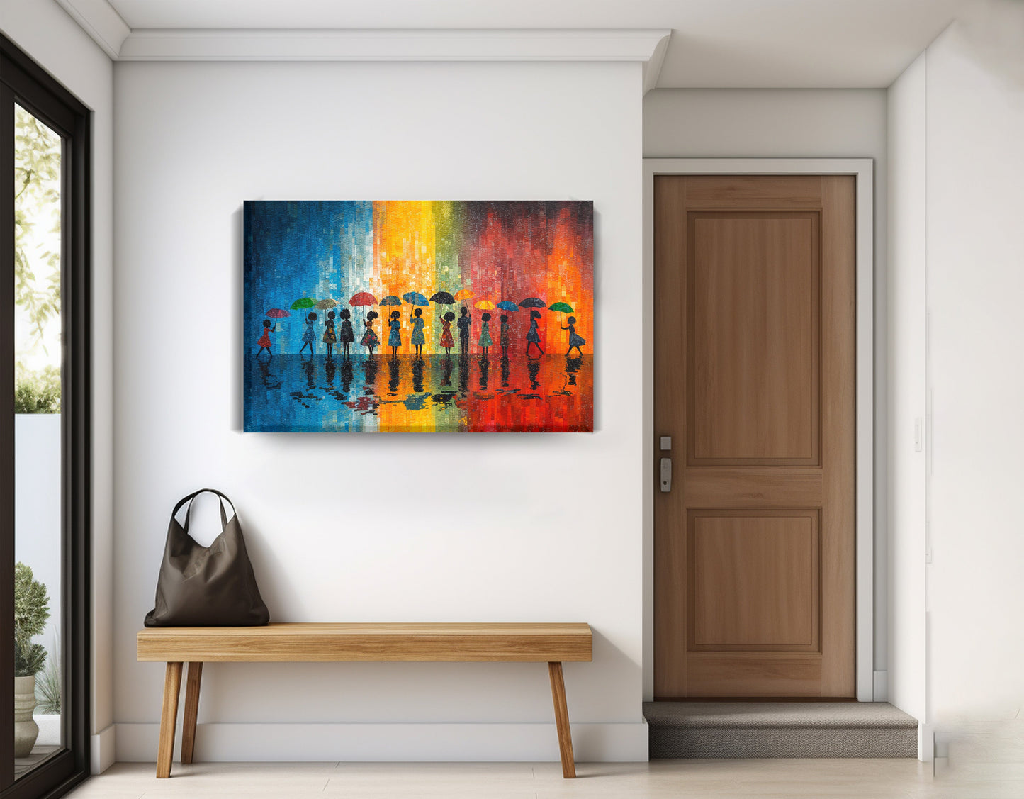 Black People Umbrella Rain African American canvas print displayed as entryway wall decor