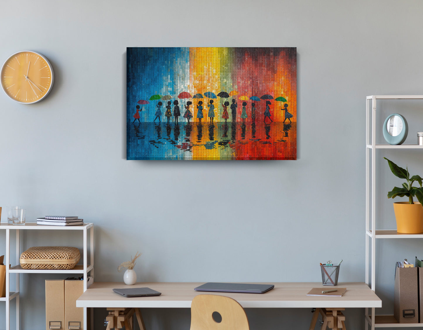 Black People Umbrella Rain African American canvas print displayed as office wall decor