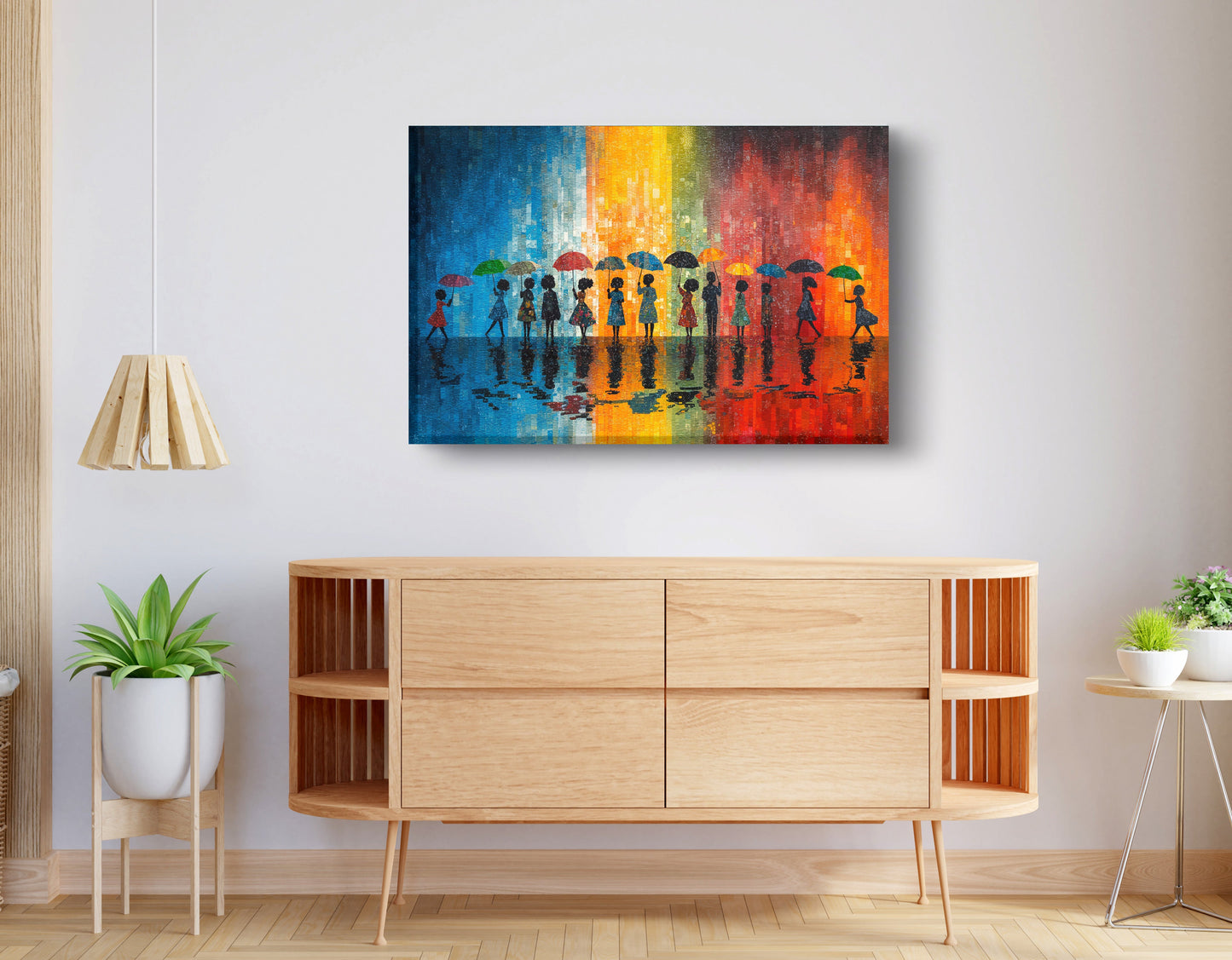 Black People Umbrella Rain African American canvas print displayed as living room wall decor