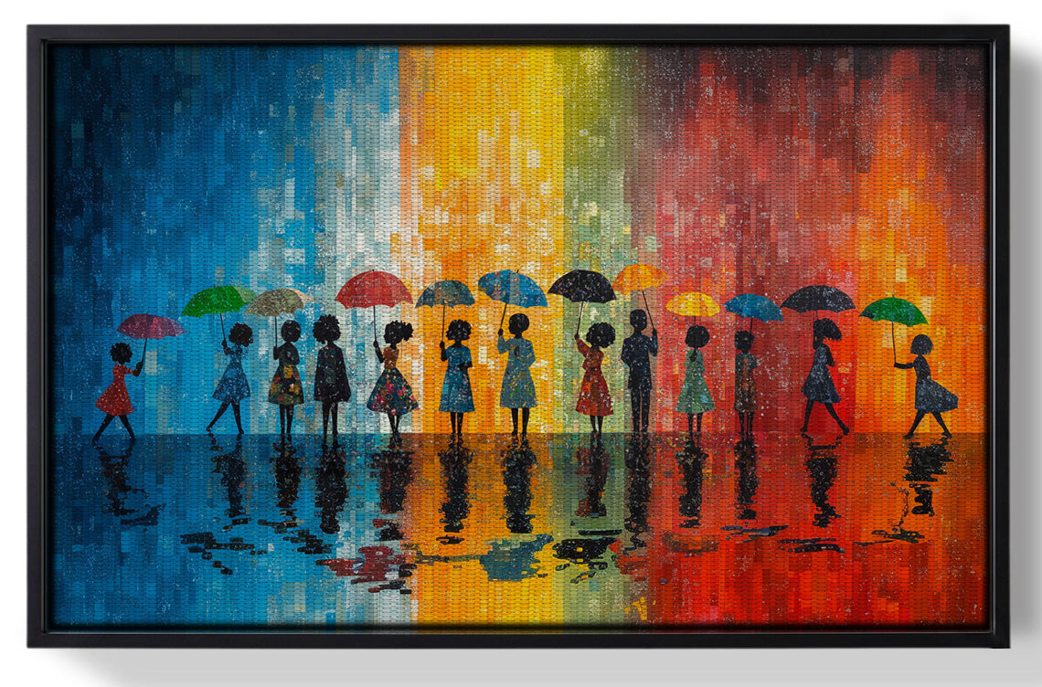 Framed Black People Umbrella Rain African American canvas print for home decor