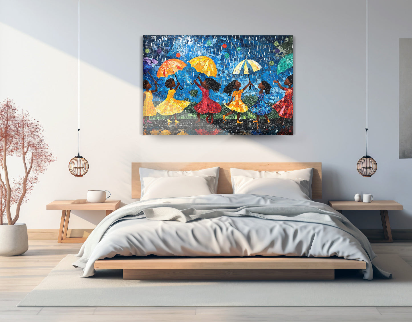 Black Girls Rainy Day Black children wall art displayed as bedroom wall decor