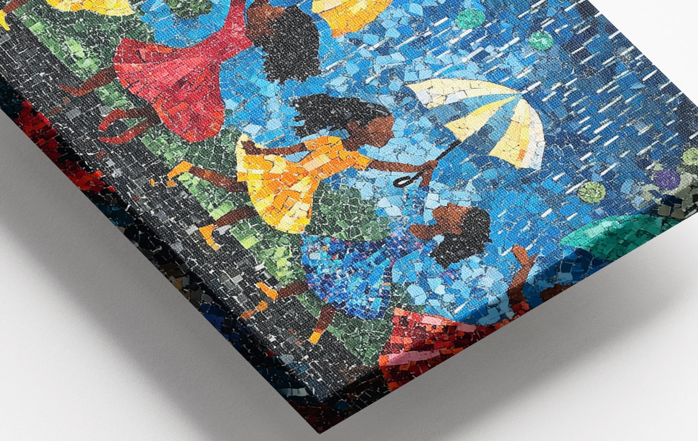 Close-up of Black Girls Rainy Day Black children wall art detail