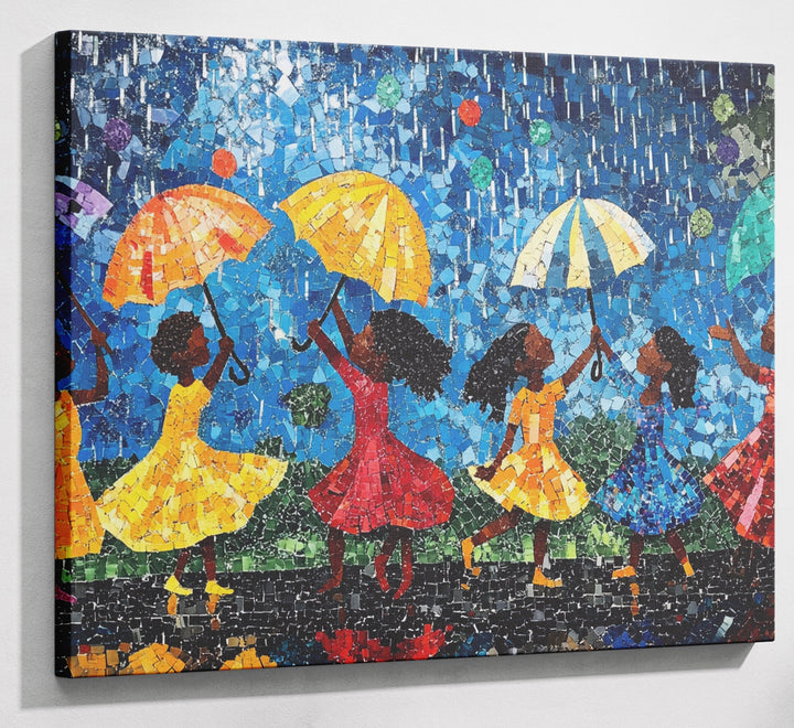 Black Girls Rainy Day Black children wall art canvas print with visible wall art format