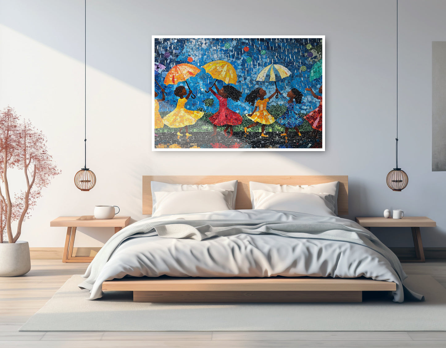 Black Girls Rainy Day Black children wall art artwork view
