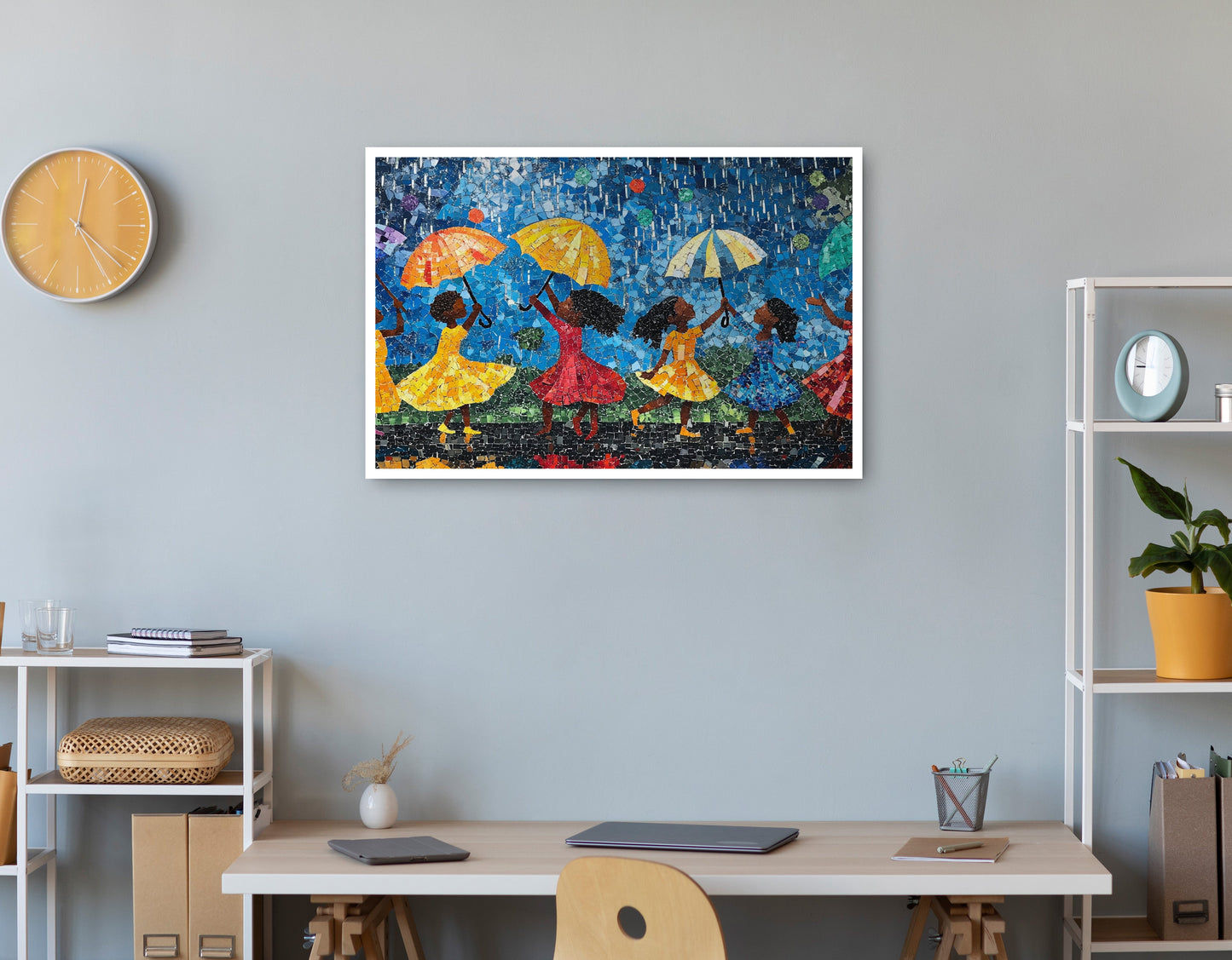 Black Girls Rainy Day Black children wall art print view