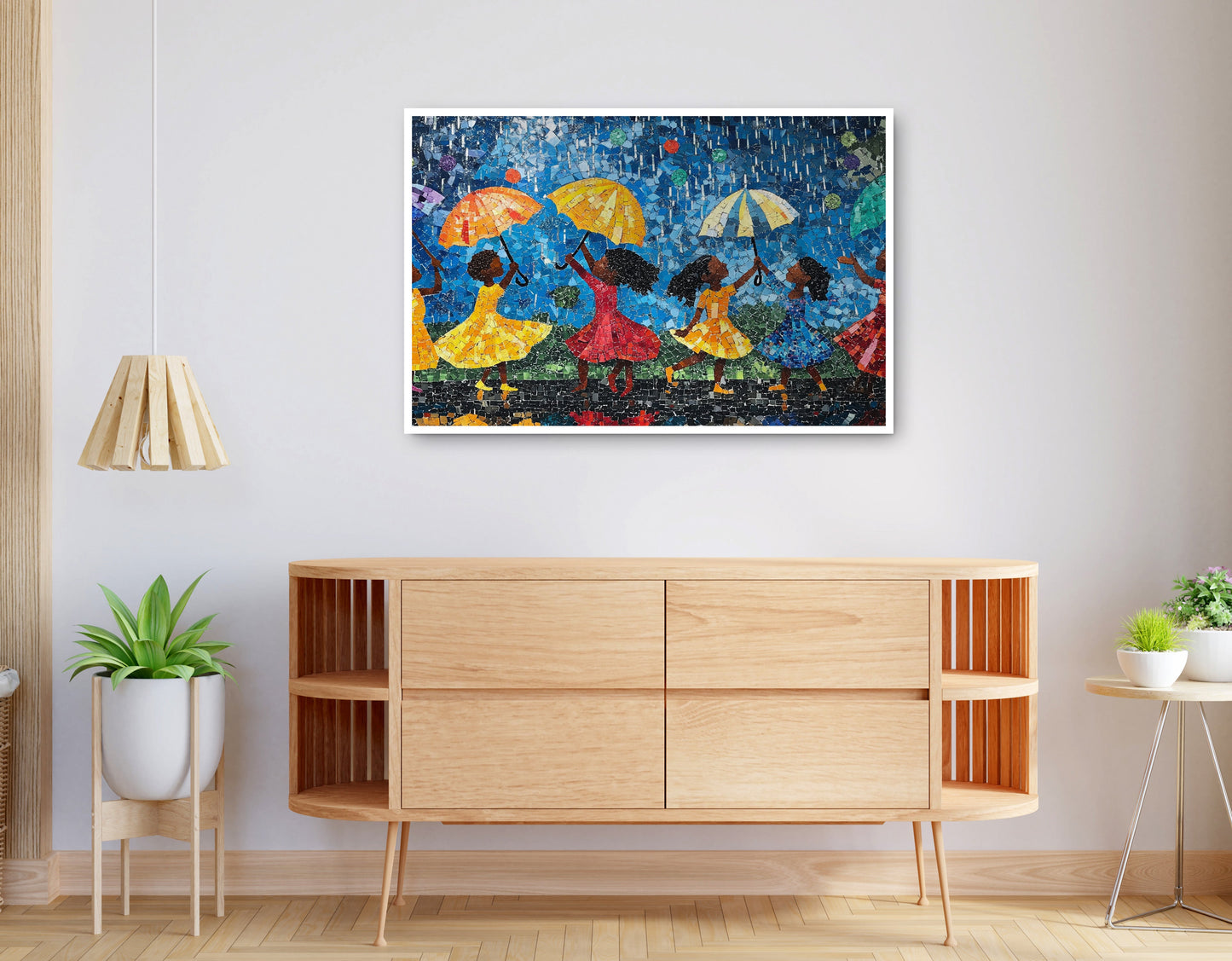 Alternate view of Black Girls Rainy Day Black children wall art canvas print