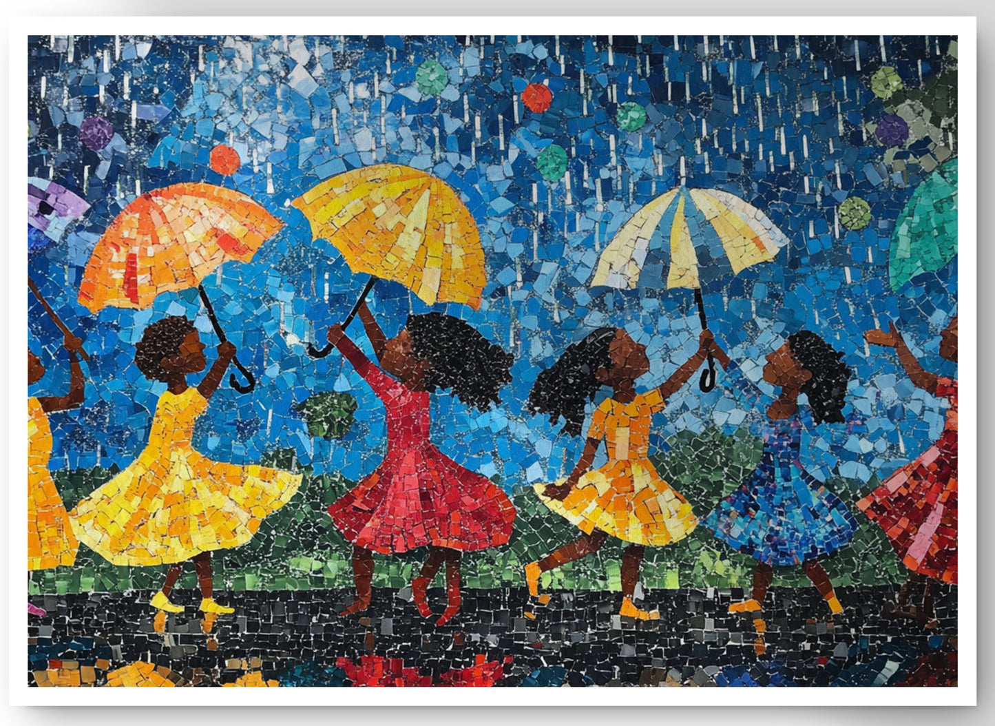 Black Girls Rainy Day Black children wall art canvas print by MoomZee Artwork