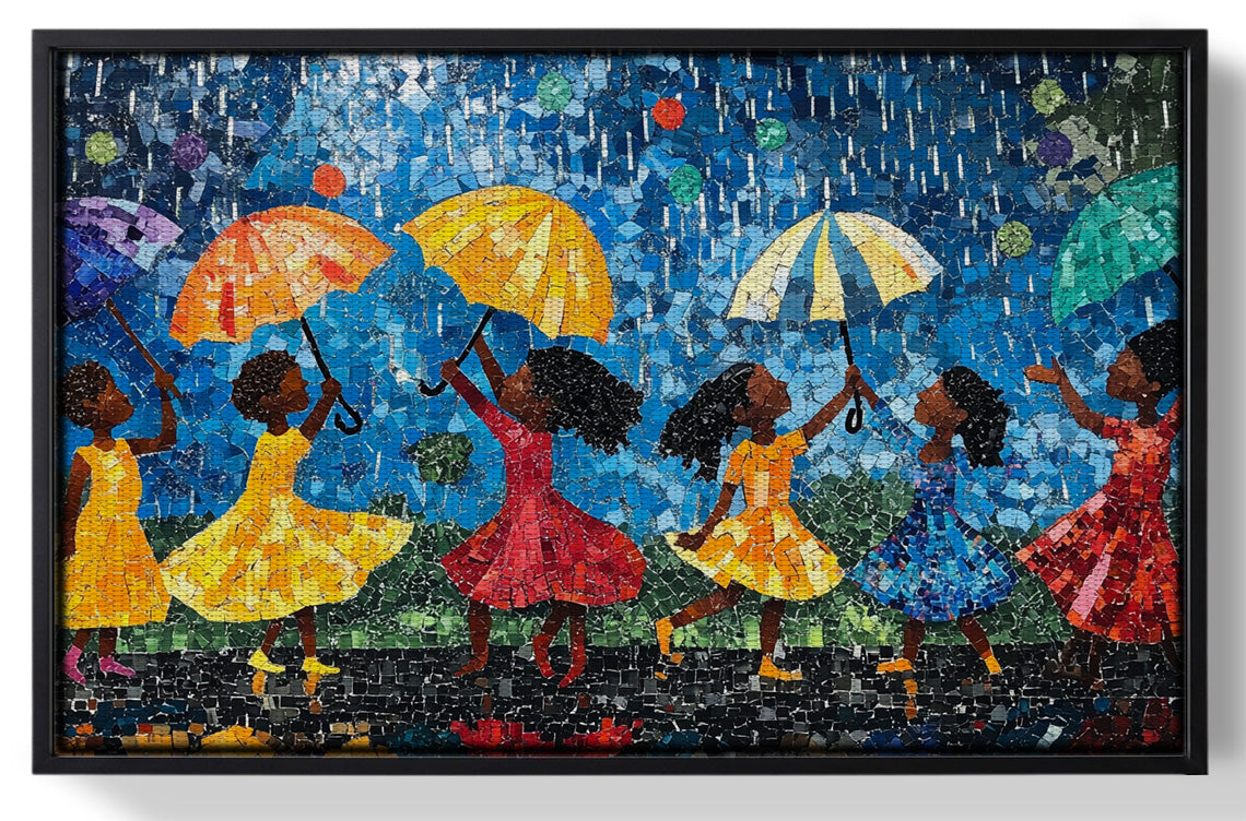 Framed Black Girls Rainy Day Black children wall art for home decor