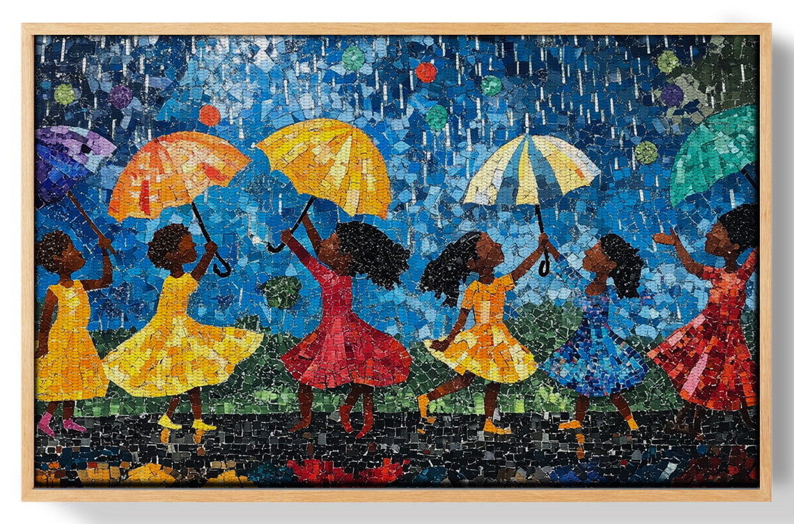 Black Girls Rainy Day Black children wall art view 49