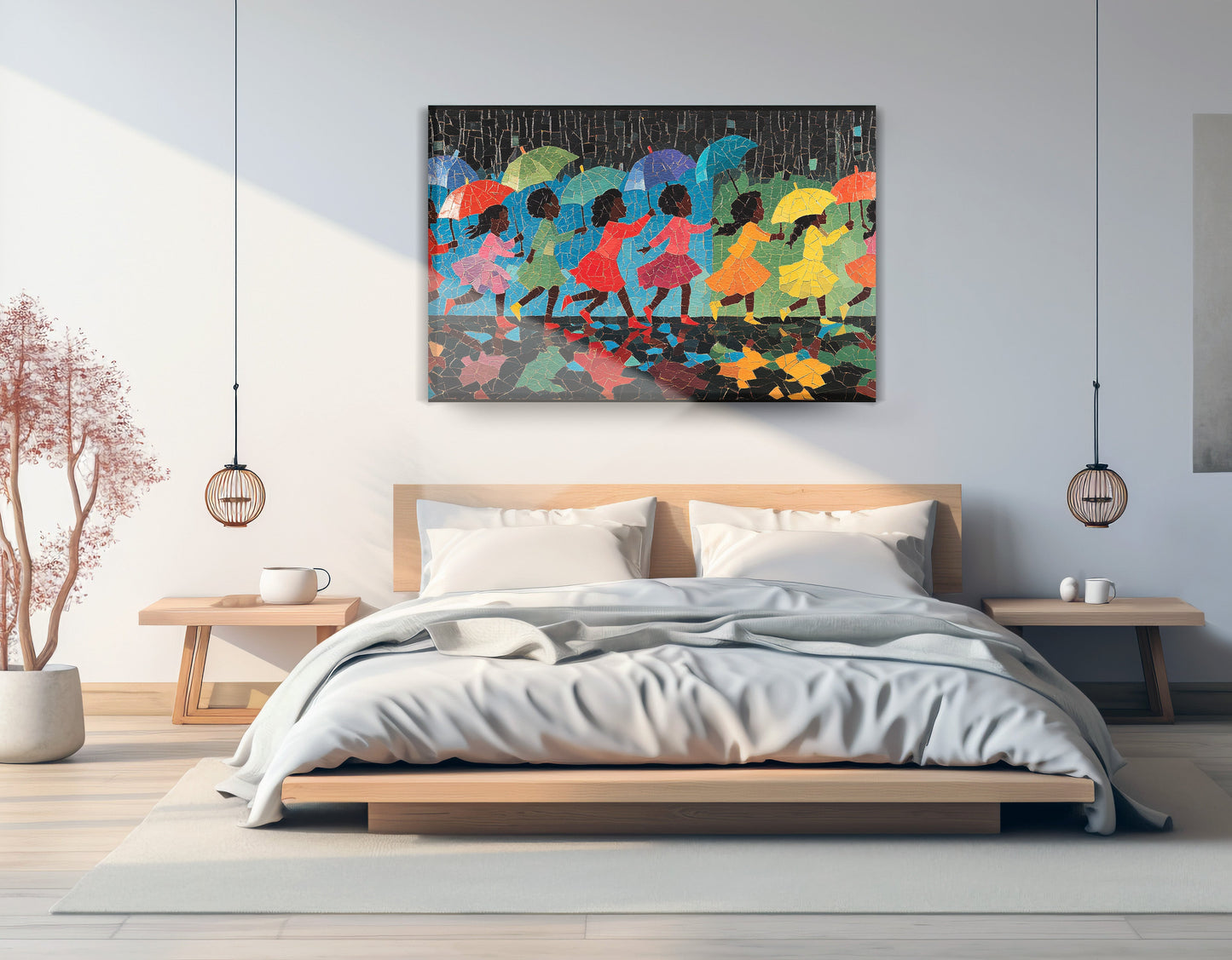 Black Girls Umbrella Dance Black children wall art displayed as bedroom wall decor