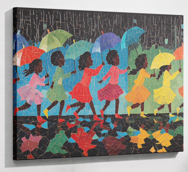 Black Girls Umbrella Dance Black children wall art canvas print with visible wall art format