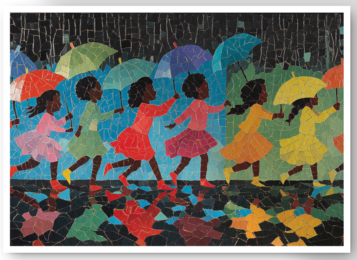 Black Girls Umbrella Dance Black children wall art canvas print by MoomZee Artwork