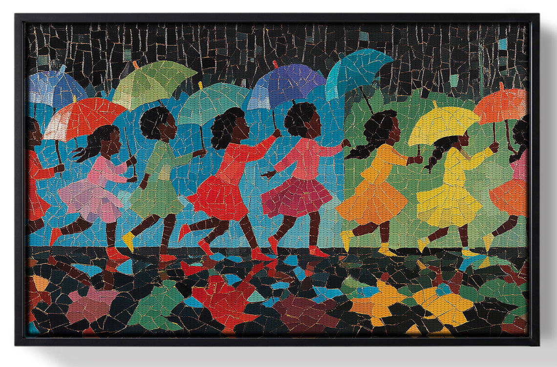 Framed Black Girls Umbrella Dance Black children wall art for home decor