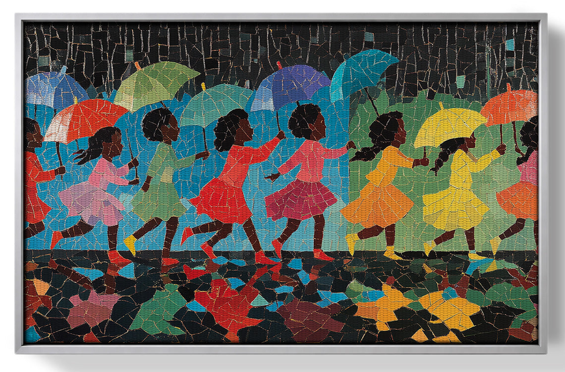 Black Girls Umbrella Dance Black children wall art view 55