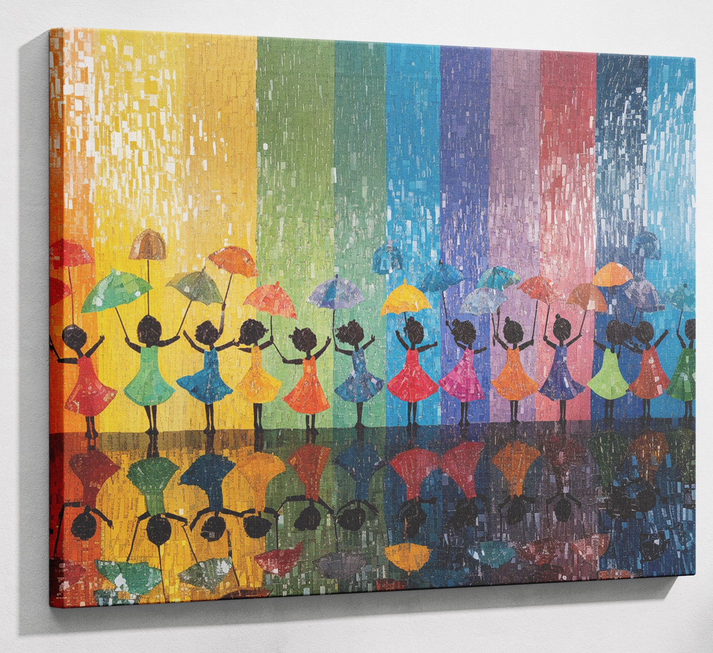 Black Girls Rainbow Umbrella Black children wall art canvas print with visible wall art format