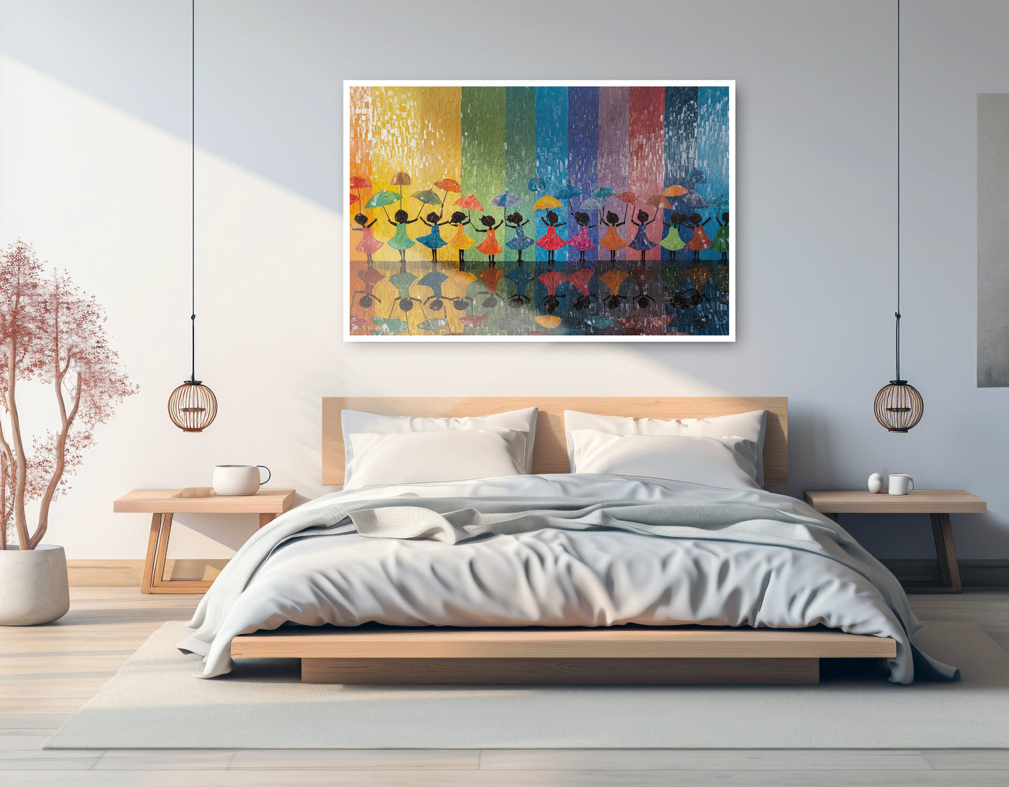 Black Girls Rainbow Umbrella Black children wall art artwork view