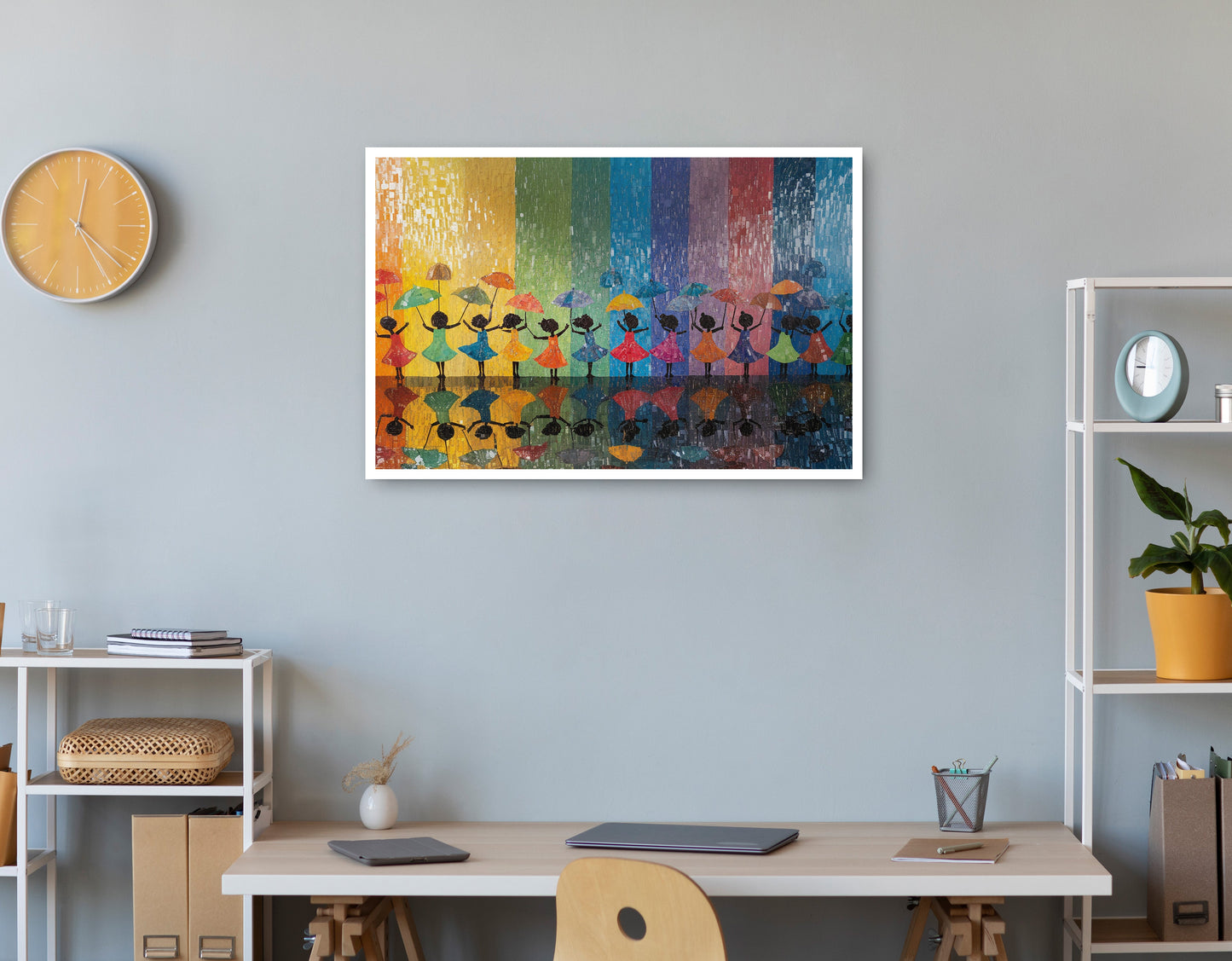 Black Girls Rainbow Umbrella Black children wall art print view