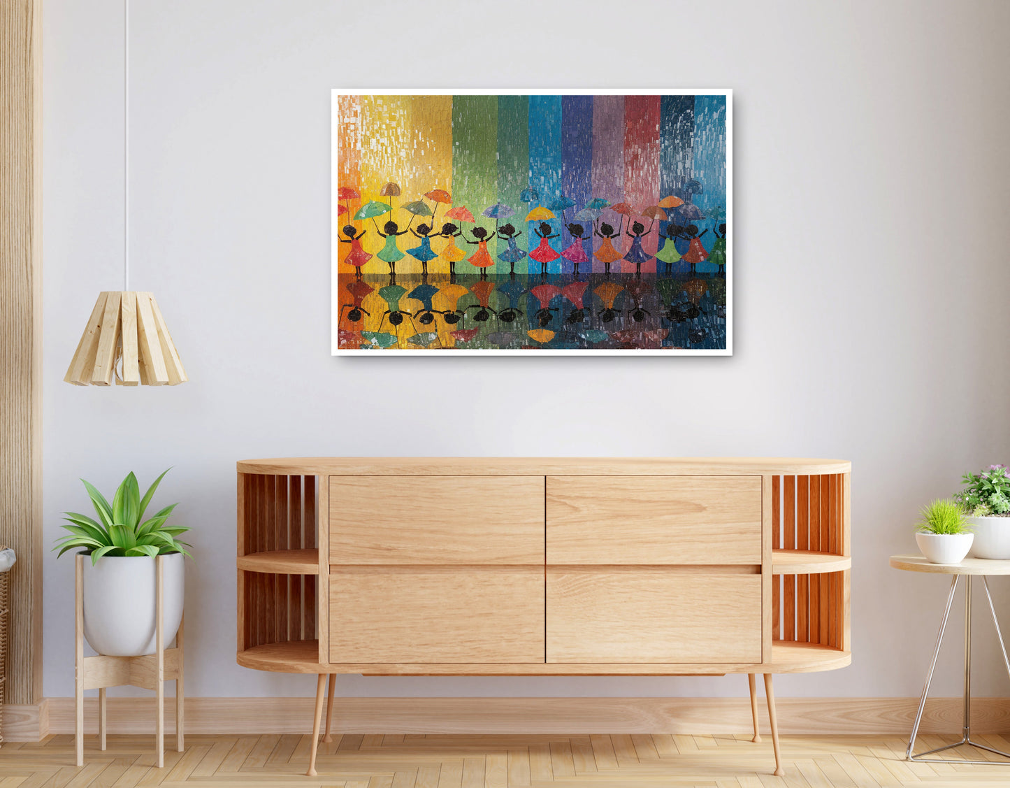Alternate view of Black Girls Rainbow Umbrella Black children wall art canvas print