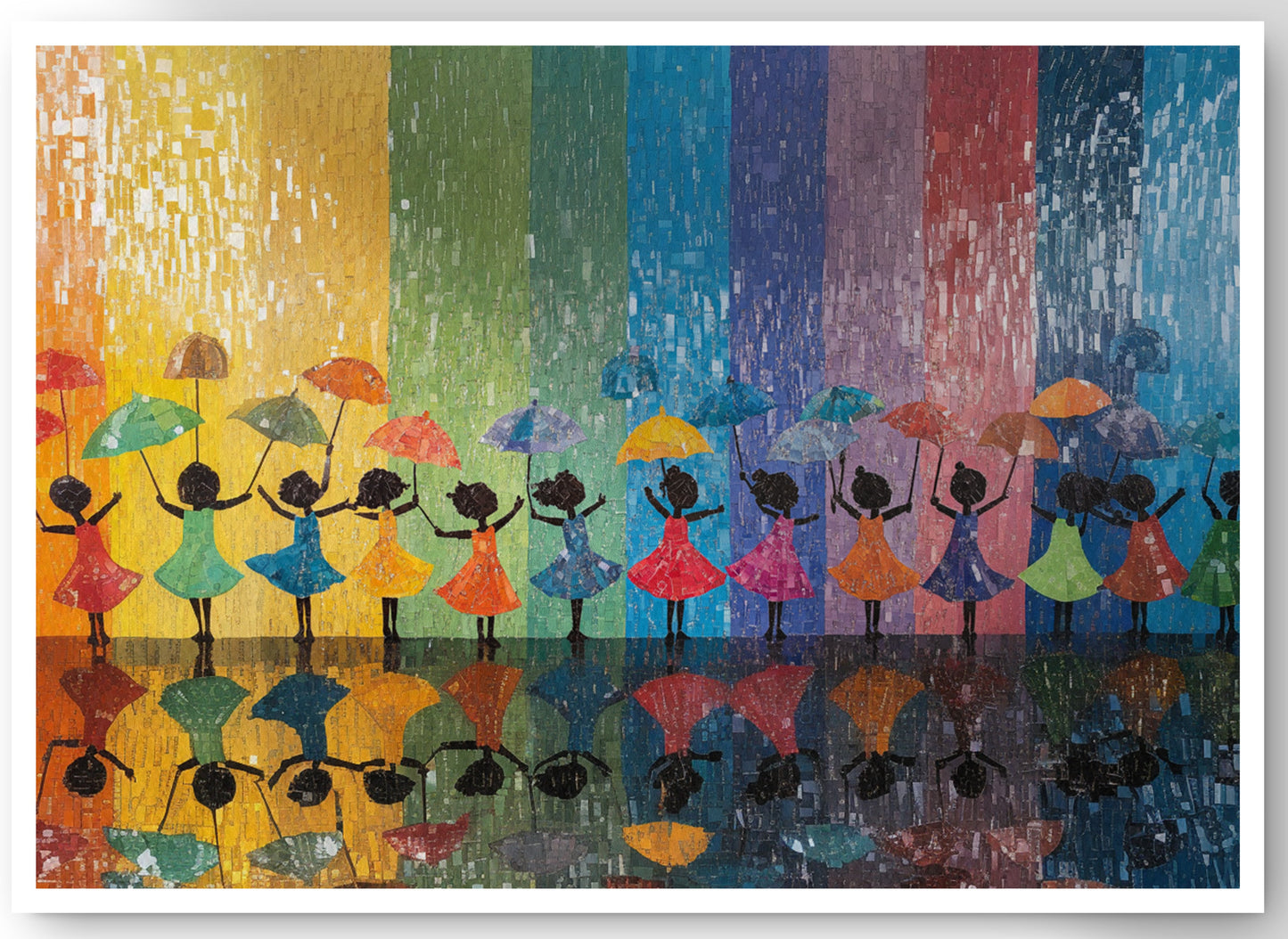 Black Girls Rainbow Umbrella Black children wall art canvas print by MoomZee Artwork